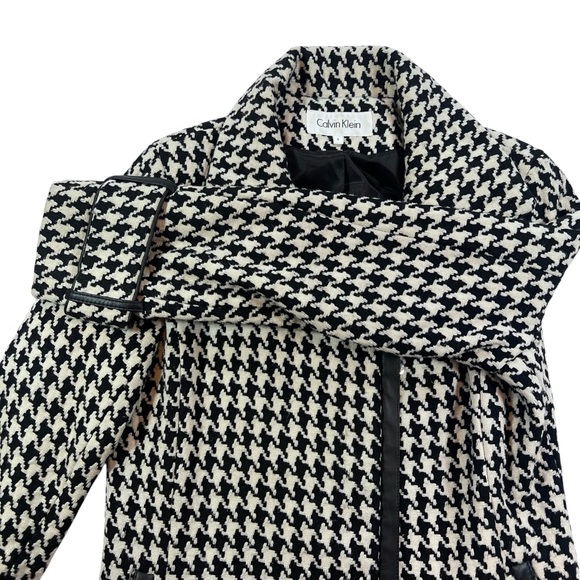 Calvin Klein Black & White Houndstooth Wool Blend Zip Coat — Women’s 6 - Picture 7 of 13